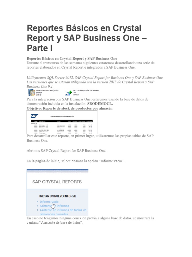 Reportes Basicos en Crystal Report y SAP Business One | PDF | Servidor ...