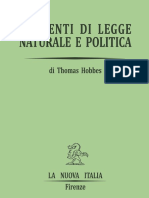 Thomas Hobbes, A Cura Di Arrigo Pacchi - Elementi Di Legge Naturale e Politica-La Nuova Italia (1968)