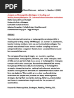 Analysis on Met a Cognitive Strategies in Reading and Writing Among Malazian ESL Learners in Four Education Instructions