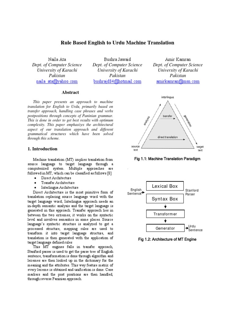Rule Based Machine Translation | PDF | Phrase | Verb