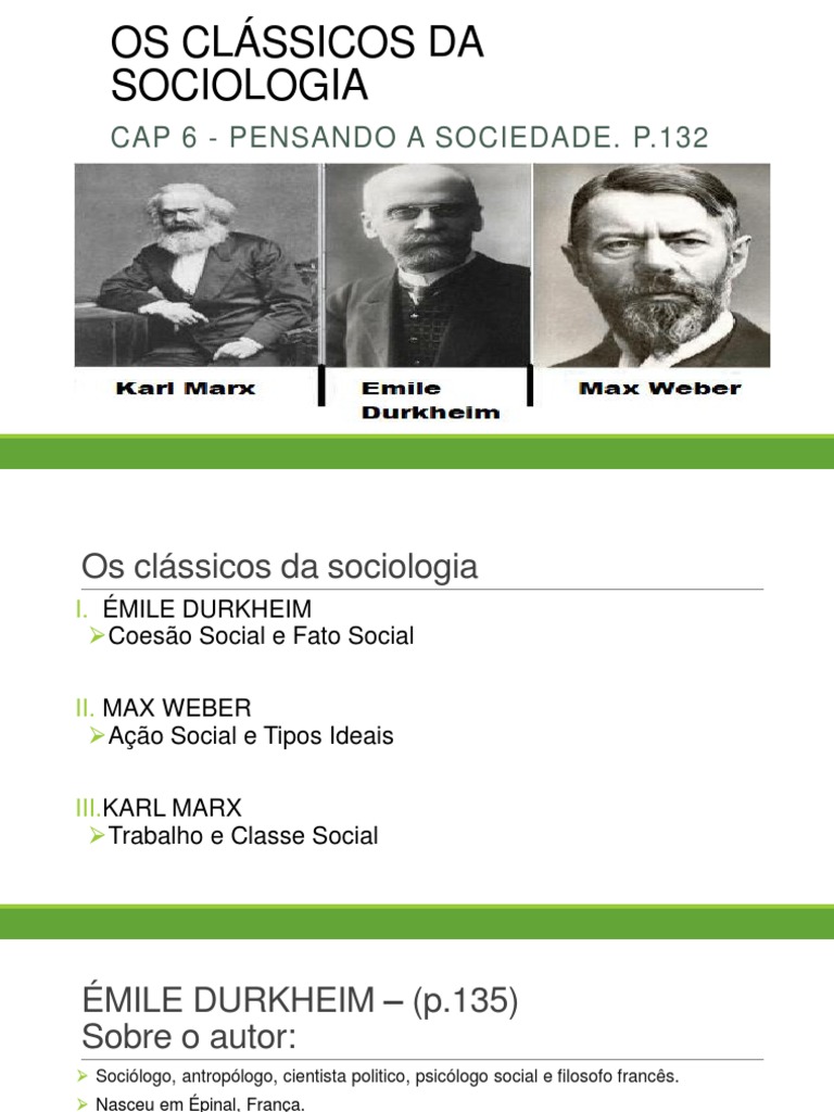 Clássicos da Sociologia: Durkheim, Weber e Marx | PDF | Émile Durkheim ...