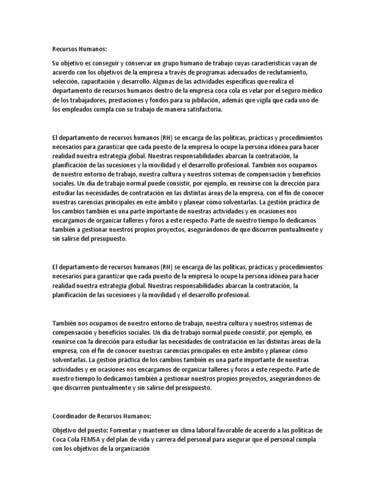 RecursosHumanoscocacola  Gestión de recursos humanos  Derecho laboral