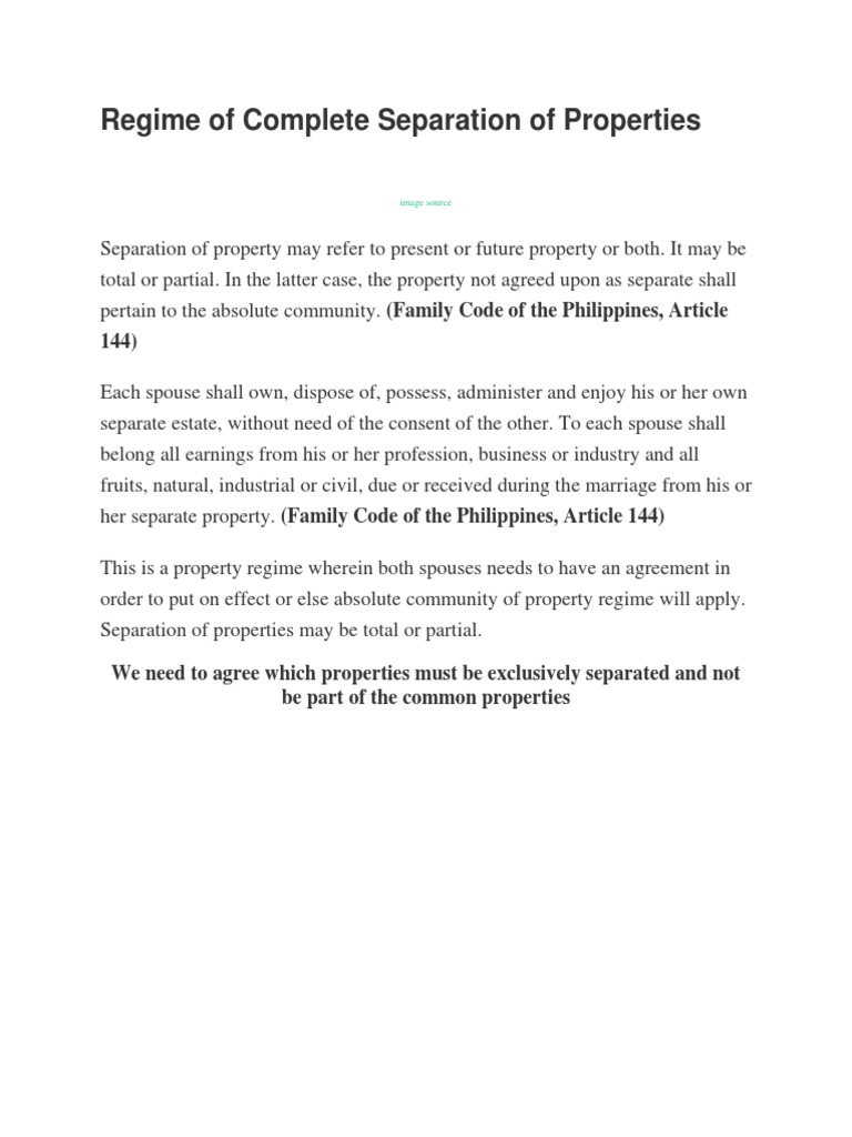 Complete Separation of Property Regime | PDF