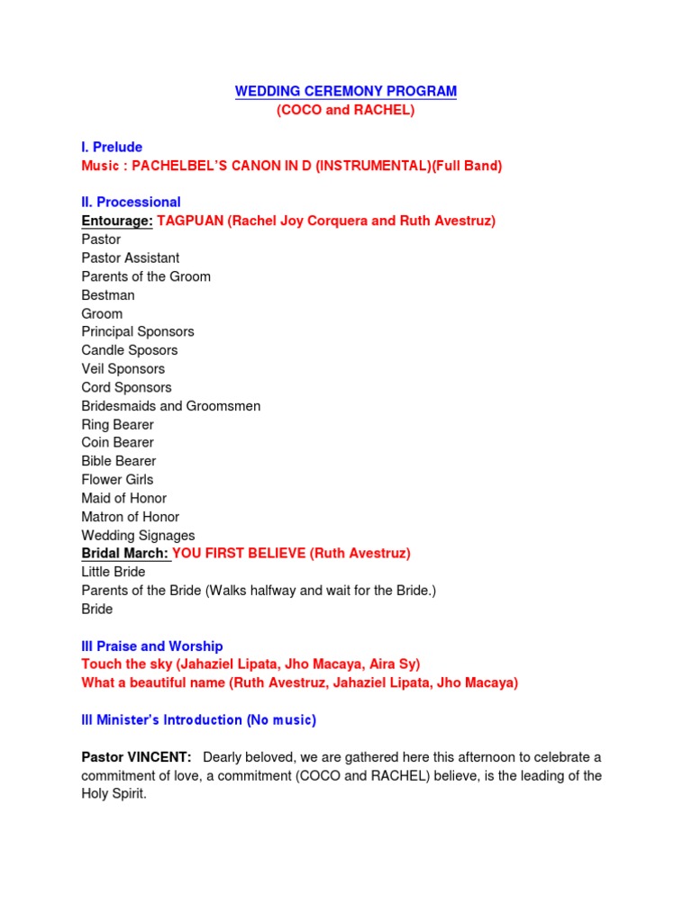 Wedding Ceremony Program | PDF | Bridesmaid | Veil