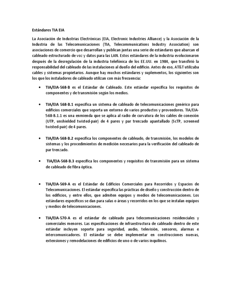 Estándares TIA EIA | PDF | Tecnología digital | Redes