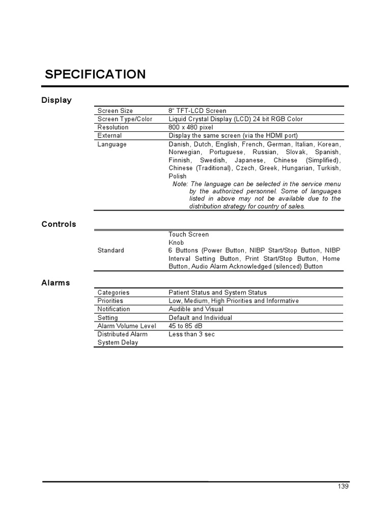Medical Monitor Specifications Overview | PDF | Pitch (Music) | Blood ...