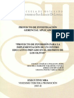 Proyecto de Inversion Para La Implementacion de Un Centro Educativo Privado en El Distrito de Los Olivos