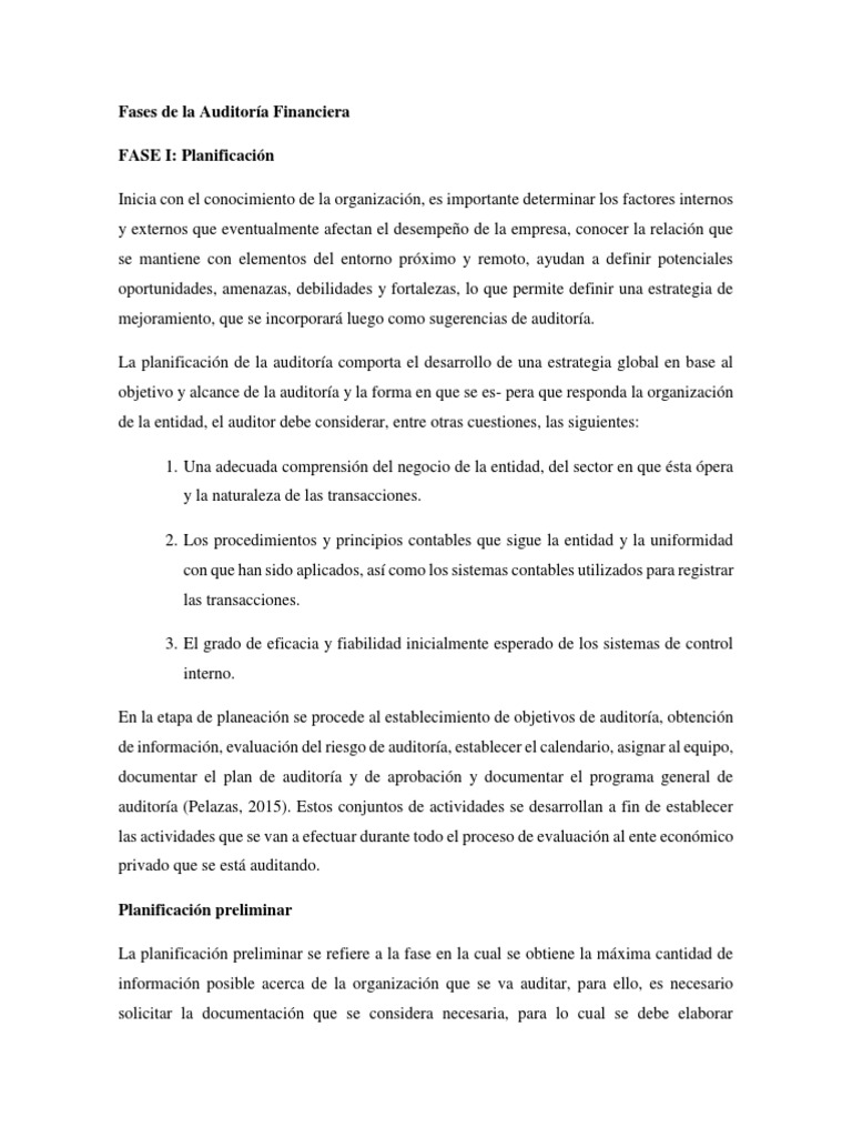 Fases de La Auditoría Financiera | PDF | Planificación | Auditoría