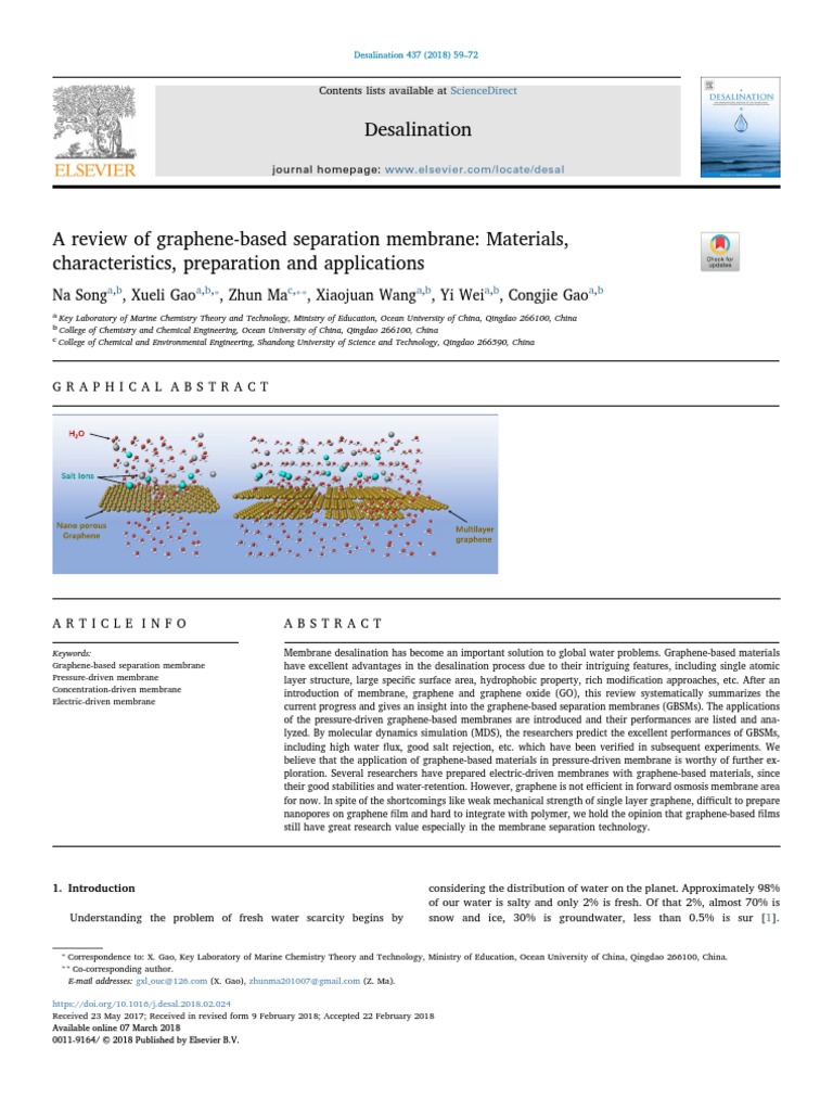 A Review of Graphene-Based Separation Membrane | PDF | Graphene | Cell ...