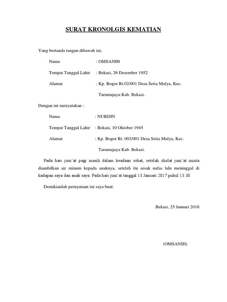 Contoh Surat Kronologi Kematian
