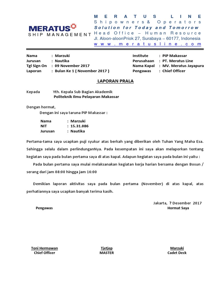 Contoh Laporan Bulanan Ori