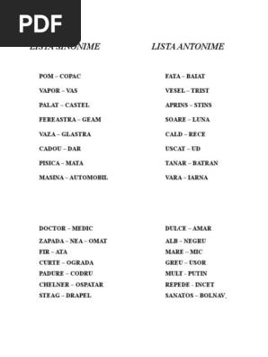 Lista Sinonime Lista Antonime  PDF