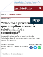 “Não Foi a Privatização Que Ampliou Acesso À Telefonia, Foi a Tecnologia”  Brasil de Fato