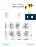 Summer Word Search: Find and Circle The List of Words in The Word Puzzle Below