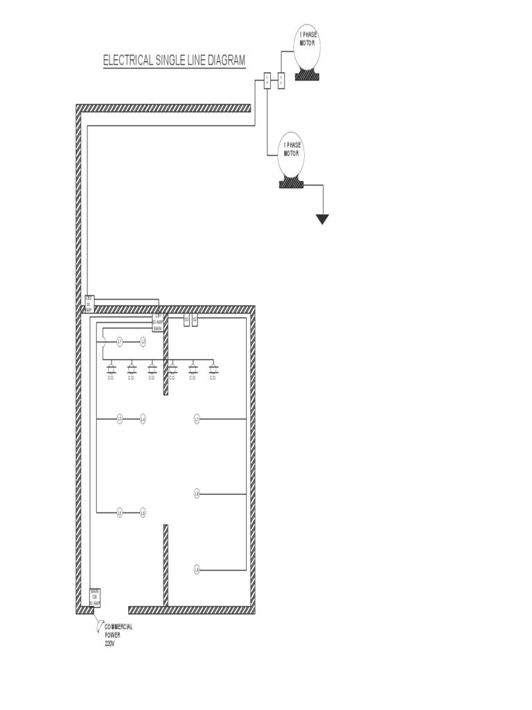 Electrical Single Line Diagram: 1 Phase Motor | PDF
