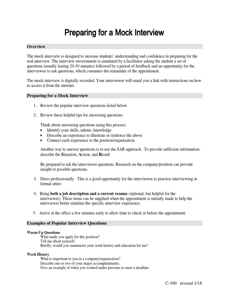 Mock Interview Preparation Guide | PDF | Interview | Leadership