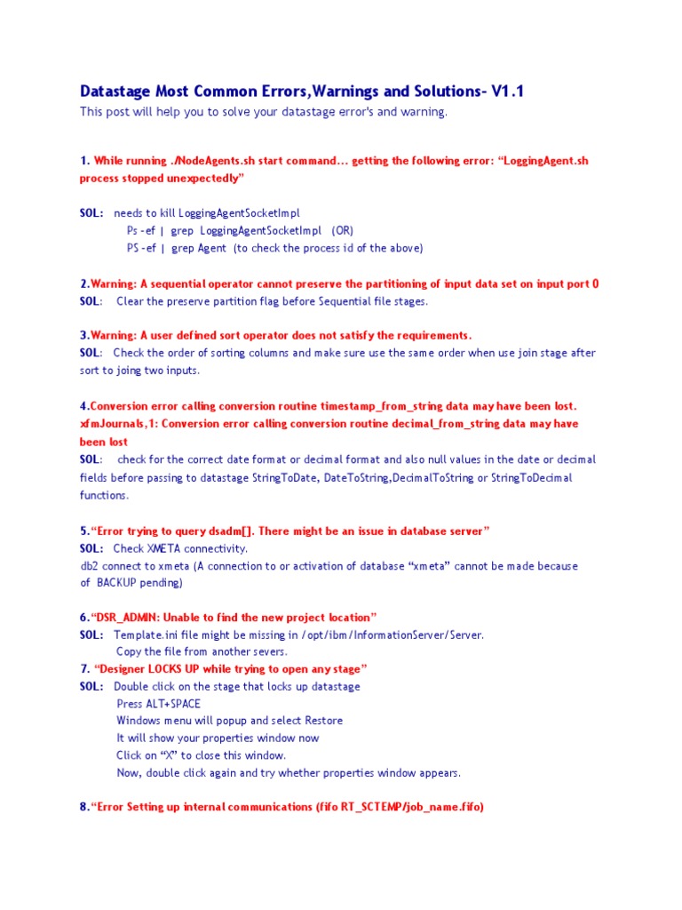 DataStage Common Errors and Solutions | PDF | Network Socket | Ibm Db2