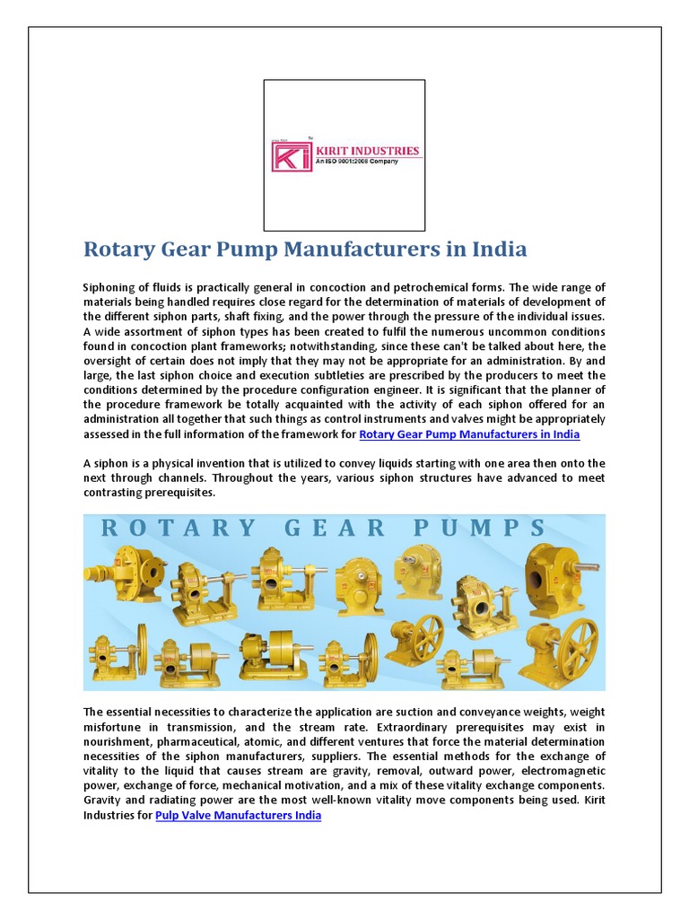 Rotary Gear Pump Manufacturers in India, Pulp Valve Manufacturers India
