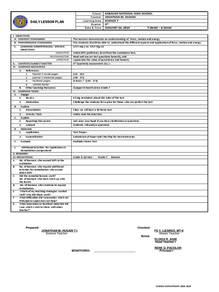Grade 7 Science Lesson Plan Q3 | PDF | Lesson Plan | Learning