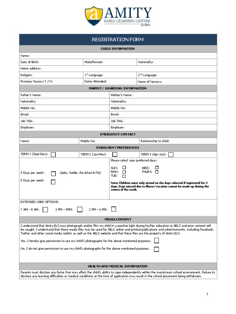 Registration Form: Child Information | PDF | Payments | Fee