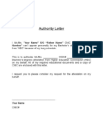 Authority Letter for HEC Degree Attestation