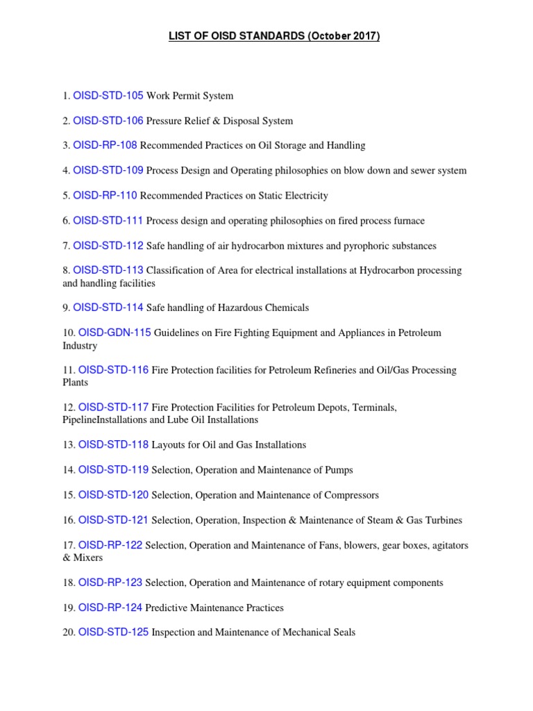 List OISD Standards | PDF | Liquefied Petroleum Gas | Pipeline Transport