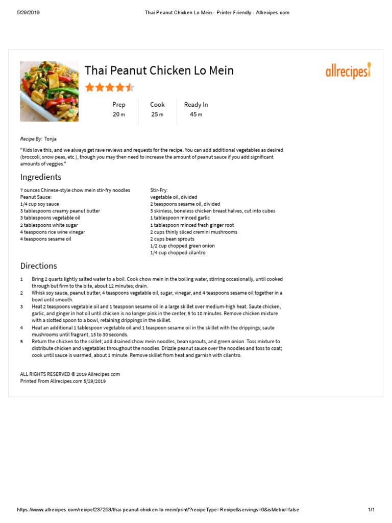 Thai Peanut Chicken Lo Mein Download Free PDF Thai Cuisine Teaspoon