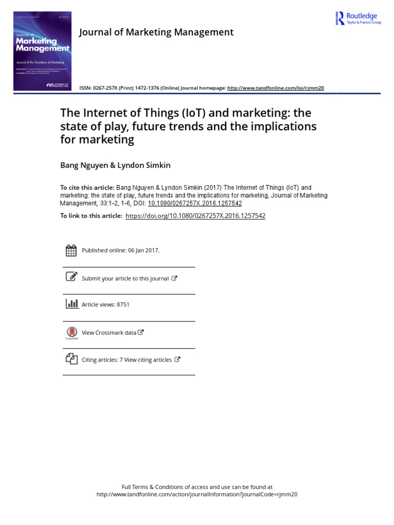 The Internet of Things IoT and Marketing The State of Play Future ...