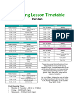 Hendon Swimming Timetable