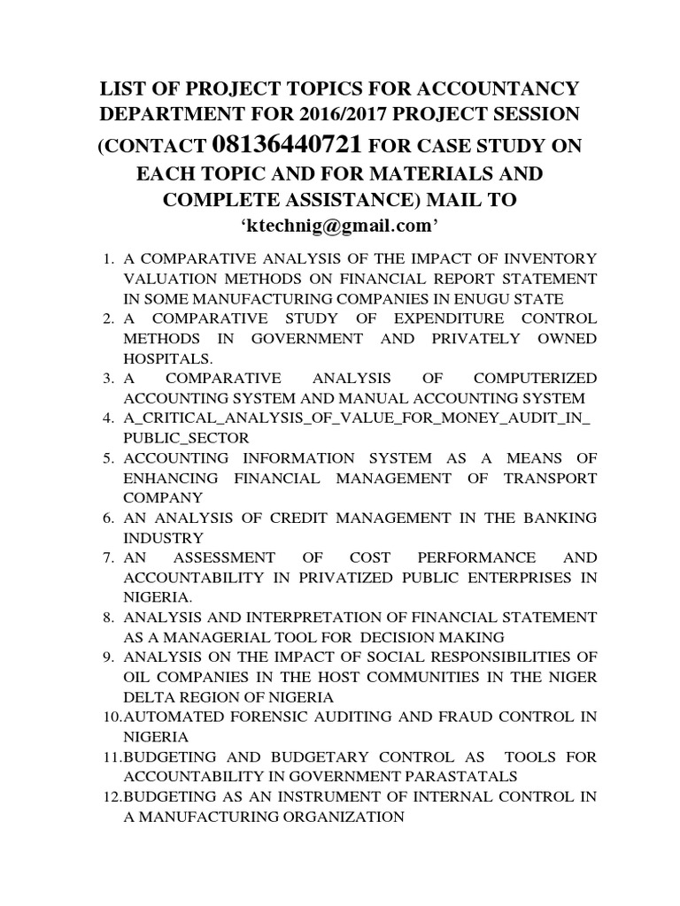 List of Project Topics For Accountancy D | PDF | Audit | Internal Control