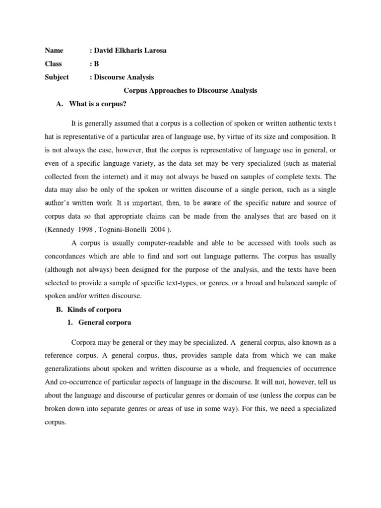 Understanding Corpus in Discourse Analysis | PDF | Discourse | English ...