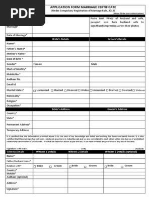 Form for Marriage Certificate