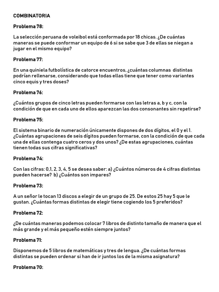 Problemas de Combinatoria Avanzada | PDF | Conjunto (Matemáticas ...