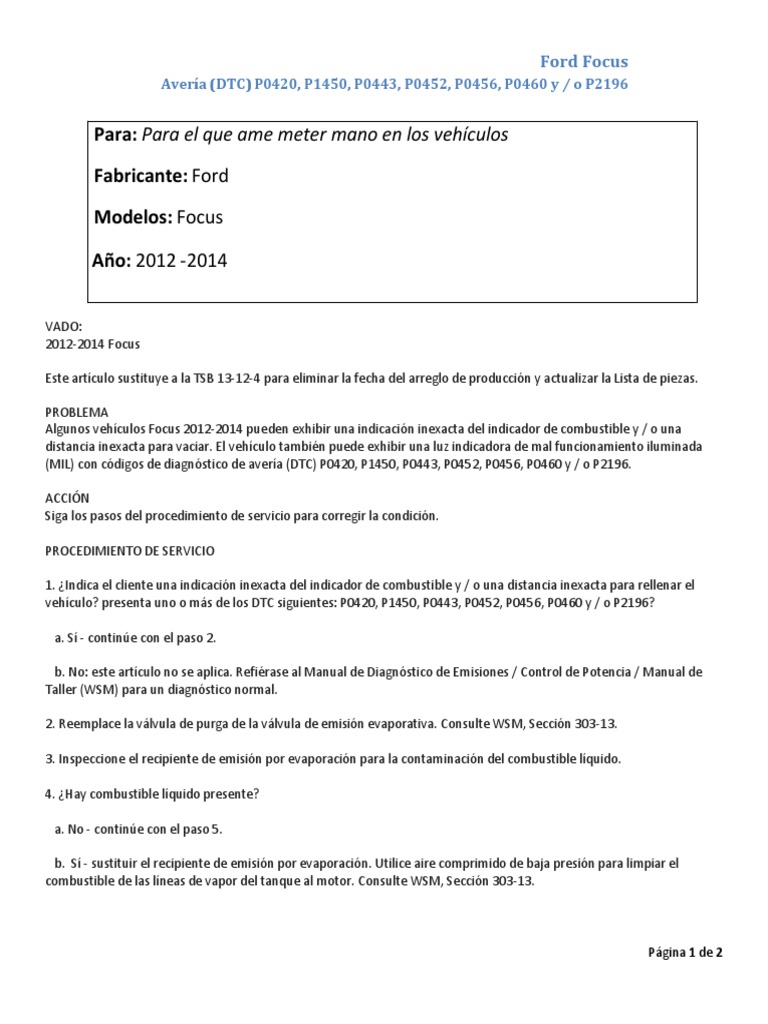 P0460 ford focus
