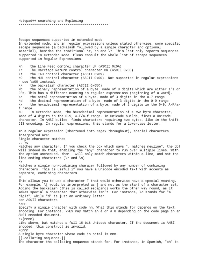 Notepad++ Searching and Replacing | PDF | Regular Expression | Ascii