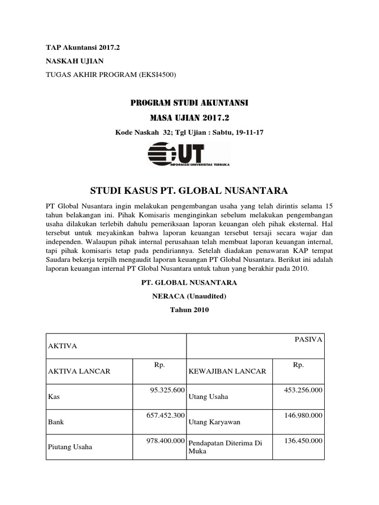 Soal Ujian Tap Akuntansi Ut Kunci Soal