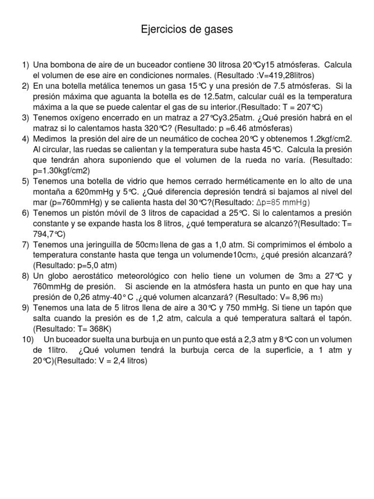 Ejercicios Prácticos de Gases Ideales | PDF | Ciencia y matemáticas ...