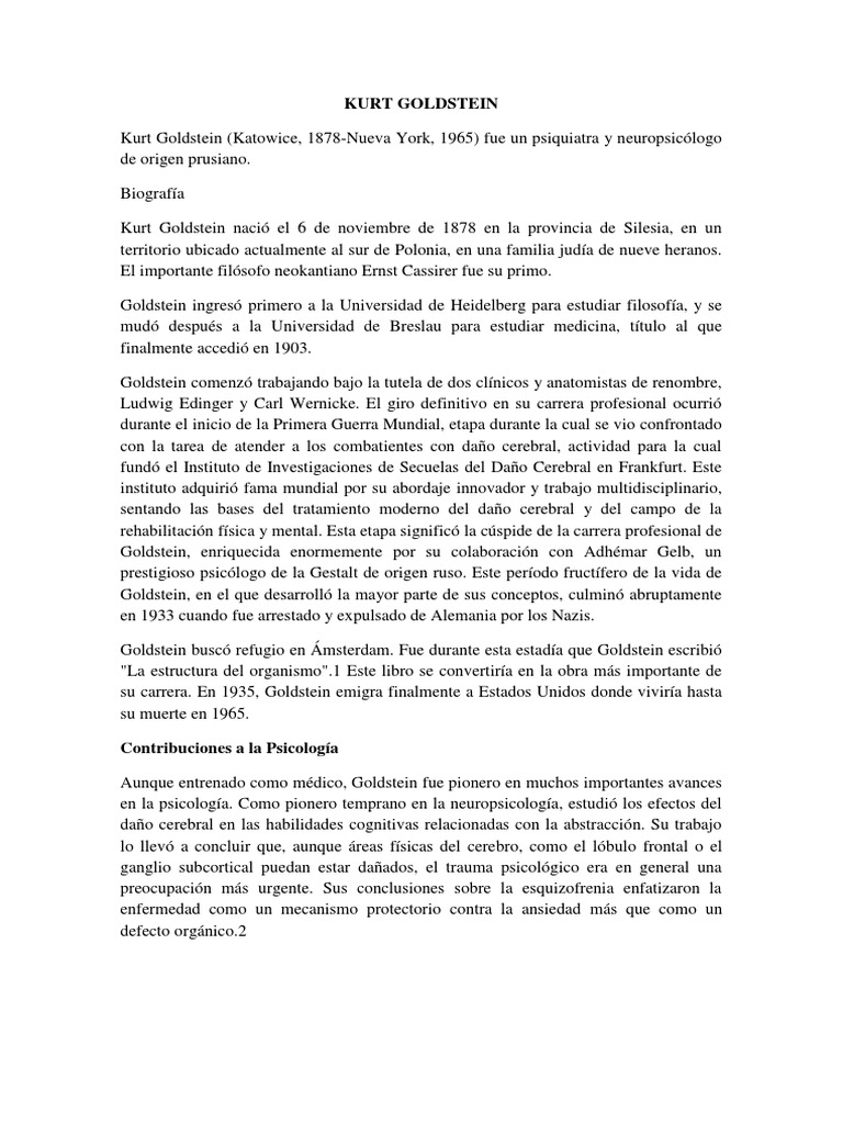 Kurt Goldstein Descargar gratis PDF Neurociencia Sicología