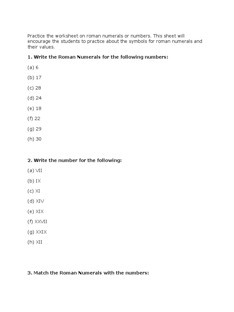 Roman Numerals Worksheet Grade 24  PDF In Roman Numerals Worksheet Pdf