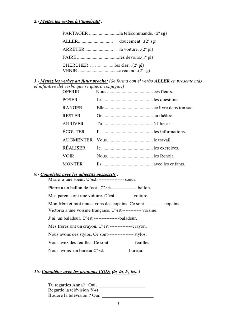 Les Pronoms Personnels Cod Et Coi Exercices Pdf Cod Coi Venir Aller Impértif 2 Eso Delia 2019 | PDF