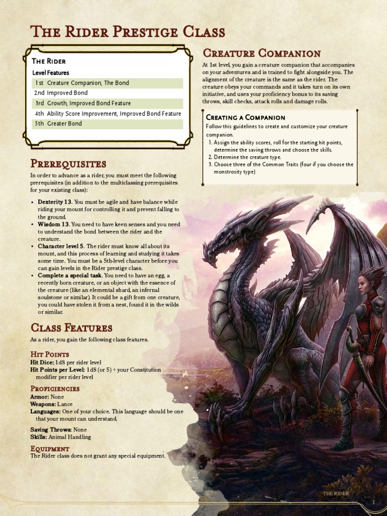 The Rider Prestige Class | PDF | Dungeons & Dragons | Tsr (Company) Games