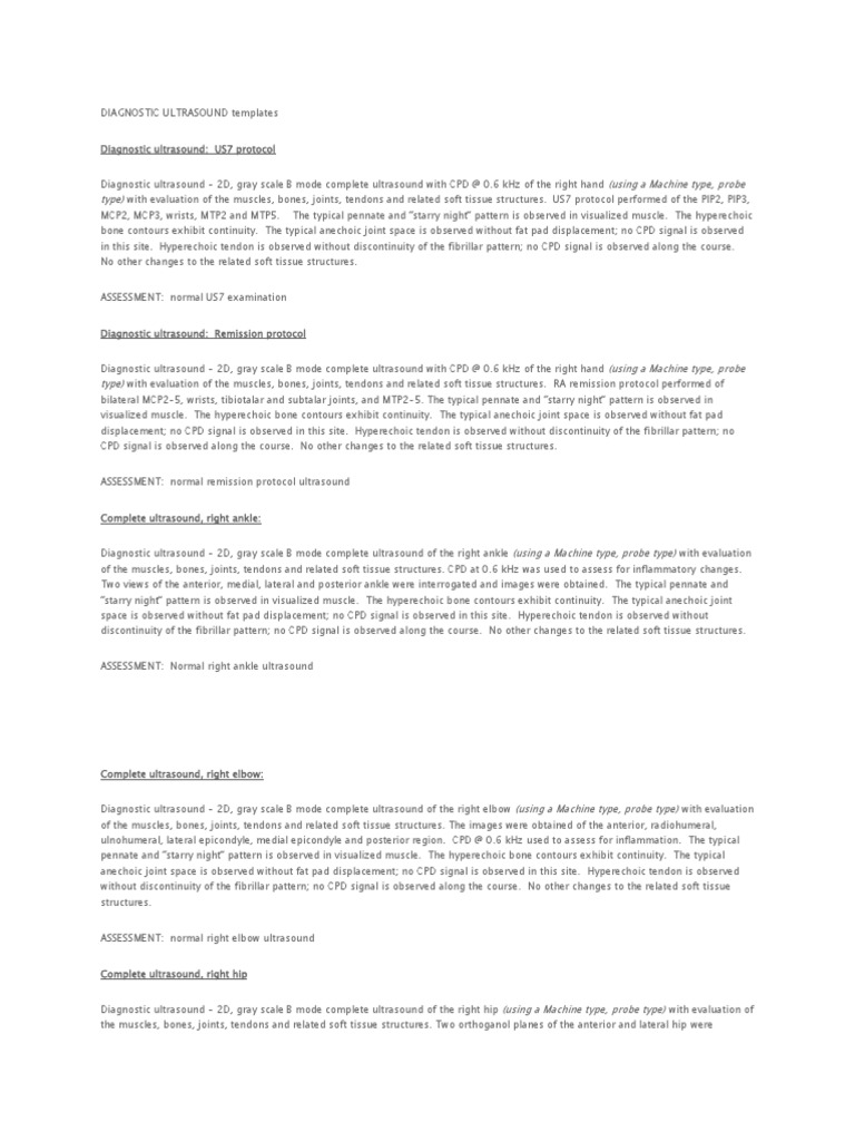 Diagnostic Ultrasound Templates MSK PDF Ultrasound Medical Ultrasound