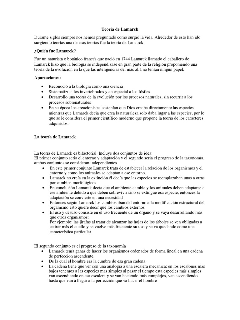 La teoría evolutiva de Lamarck: adaptación a través de los caracteres ...