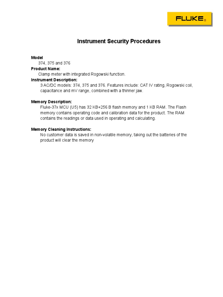 Instrument Security Procedures Model Product Name Instrument