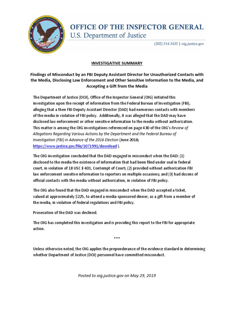 Allegations Regarding Various Actions by The Department and The Federal ...