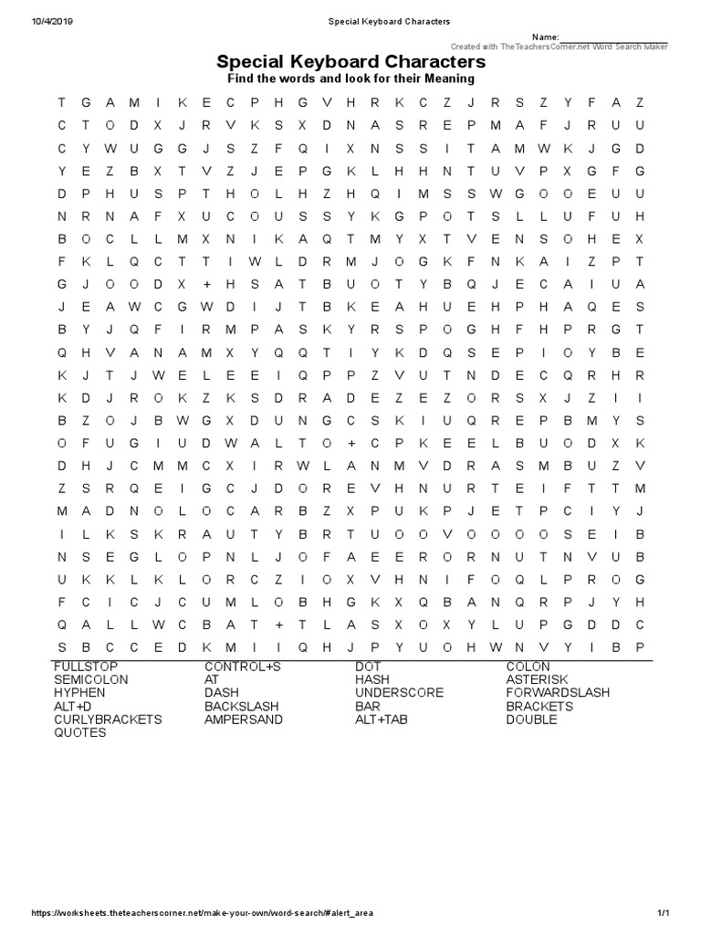 Special keyboard characters find the words and look for their meaning