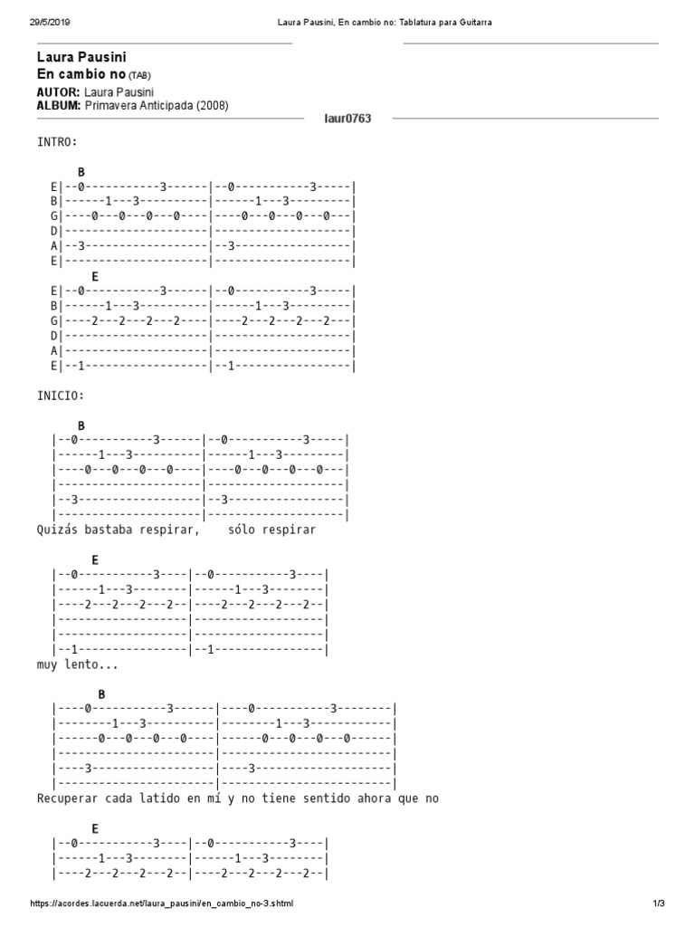 Laura Pausini En Cambio No Tablatura Para Guitarra Albumes Musica Grabada