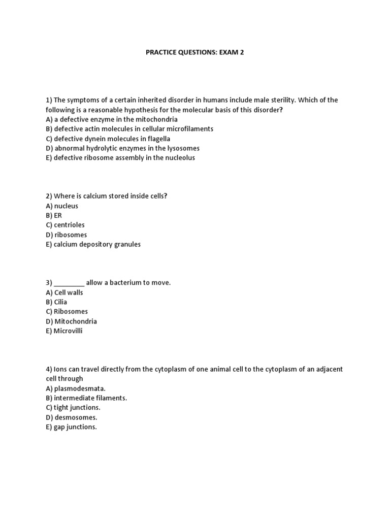 EXAM 2 PRACTICE QUESTIONS PDF Cell Membrane Signal Transduction