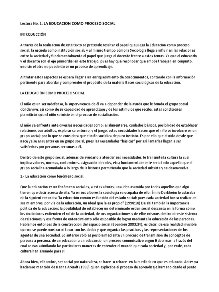 La Educacion Como Proceso Social | PDF | Sociología | Emile Durkheim