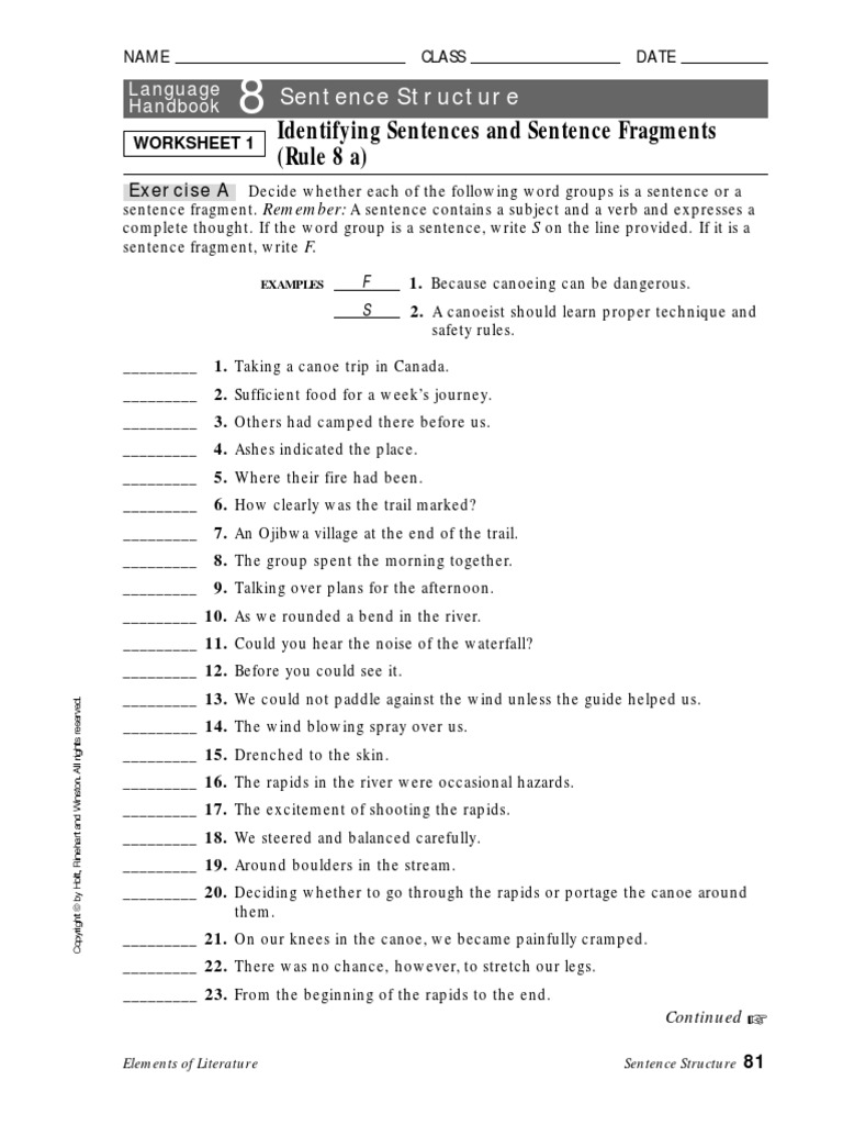 Fragments Vs Sentences Worksheet Canoe